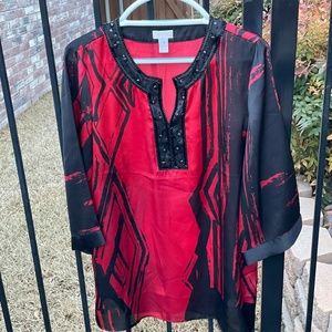 Chico’s Red and Black Dressy Tunic, Size 1